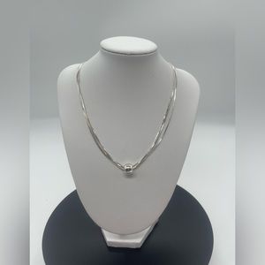 Danecraft Silver Tone Multi Strand Snake Chains With Silver Ball Charm Necklace